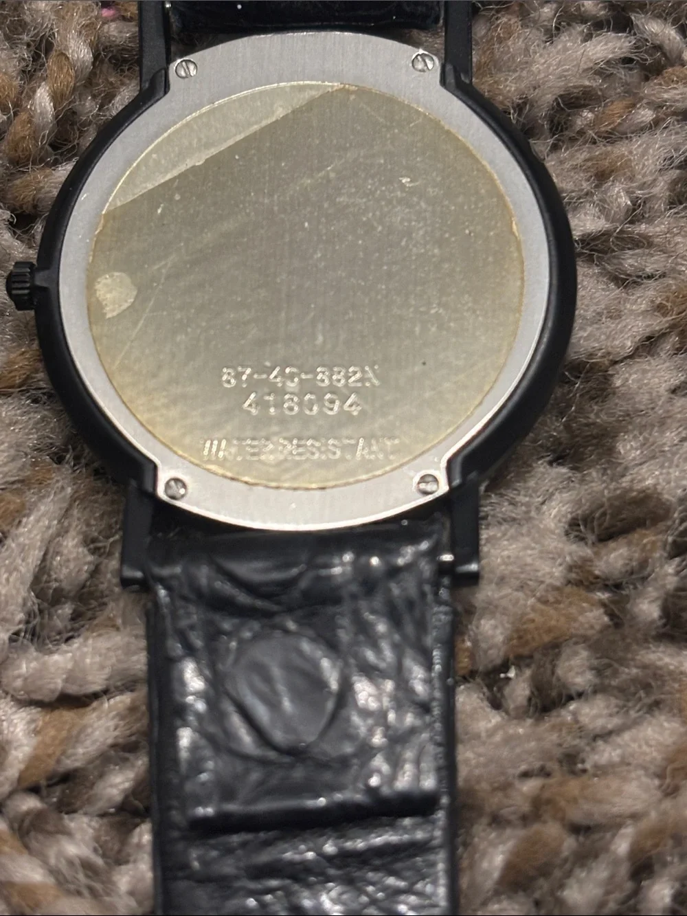 Movado Black Leather Watch with Gold Hands
